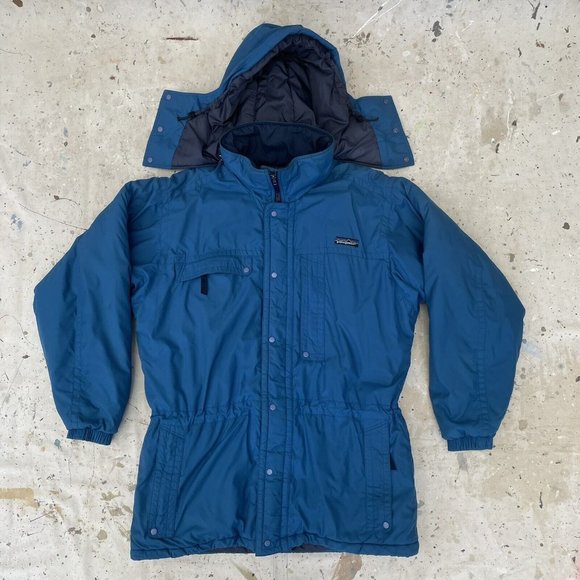 Vintage 90’s Patagonia Blue Hooded Parka Jacket Coat Men’s S - Picture 1 of 4